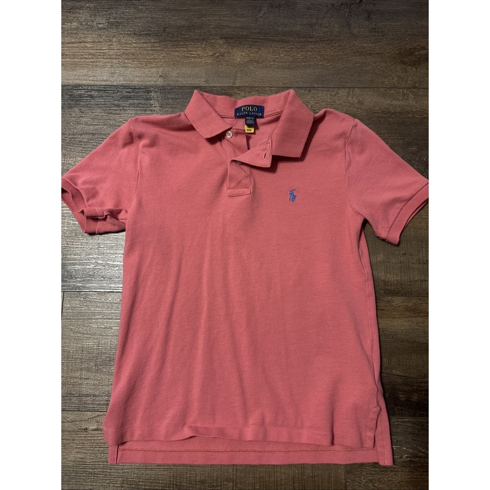 POLO‎ Ralph Lauren Med 10-12 Youth Polo Shirt Salmon Blue Pony Preppy